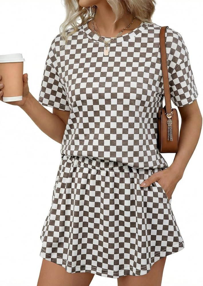 BLENCOT Lounge Sets for Women Summer 2 Piece Skirt Sets Casual Cropped Tee and Short Set Matching... | Amazon (US)