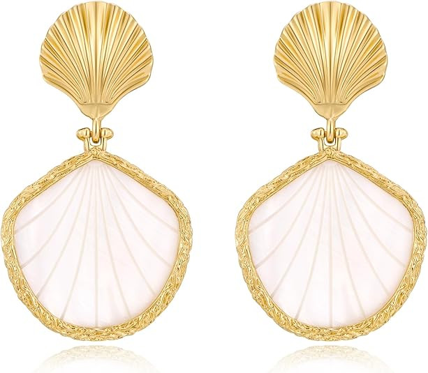 LILIE&WHITE Gold Shell Fish Earrings For Women Chic Summer Beach Seashell Fashion Jewelry | Amazon (US)