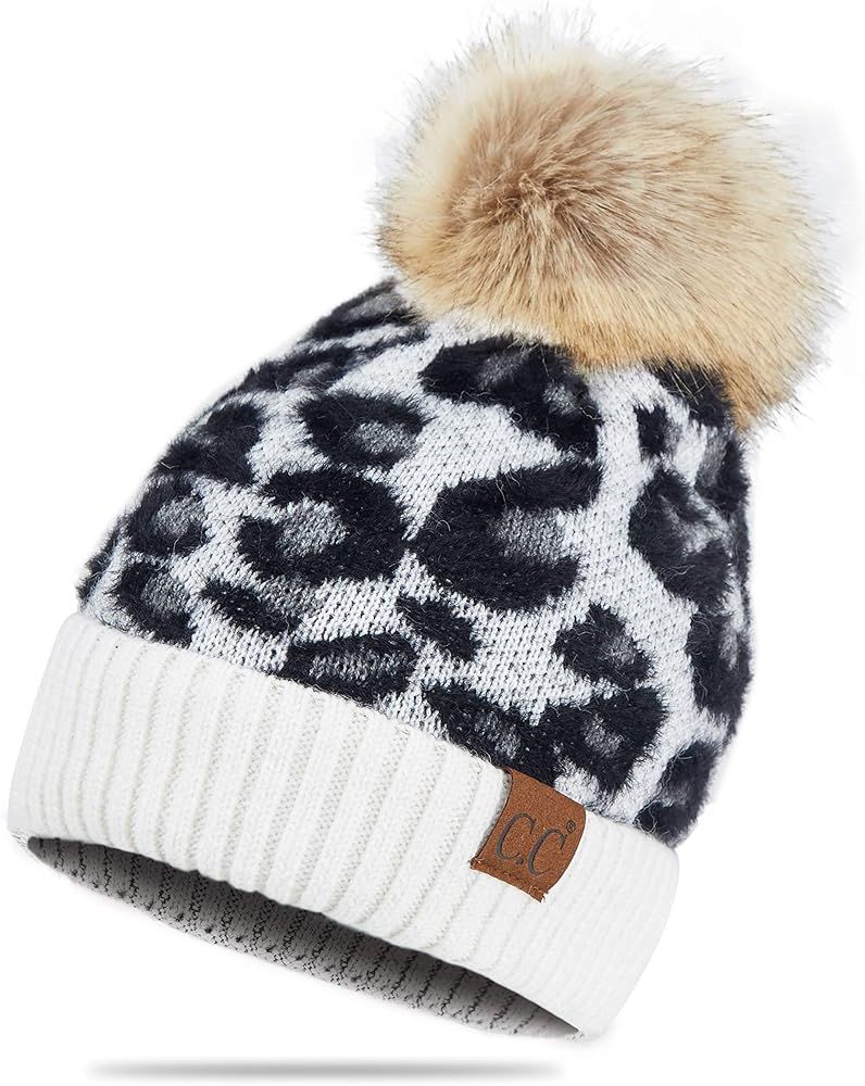 C.C Exclusives Soft Beanie hat with Leopard Pattern and Fur Pom(HAT-7001)(SF-7001) | Amazon (US)