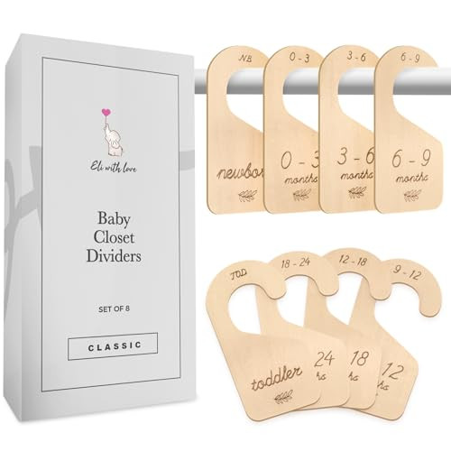 Baby Closet Dividers (Classic) by Eli with Love - 8 Premium Wood Double Sided Baby Closet Size Dividers - Ideal Baby Clothes Dividers for Closet – Organize Nursery Closet Hangers by Size/Age | Amazon (US)