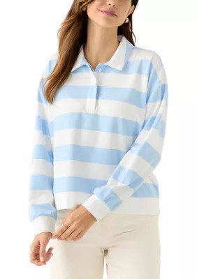 Crown & Ivy Women's Long Sleeve Rugby Top, Blue, Small | Belk