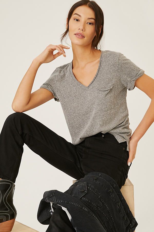 Classic V-Neck Tee By T.La in Grey Size 1 X | Anthropologie (US)