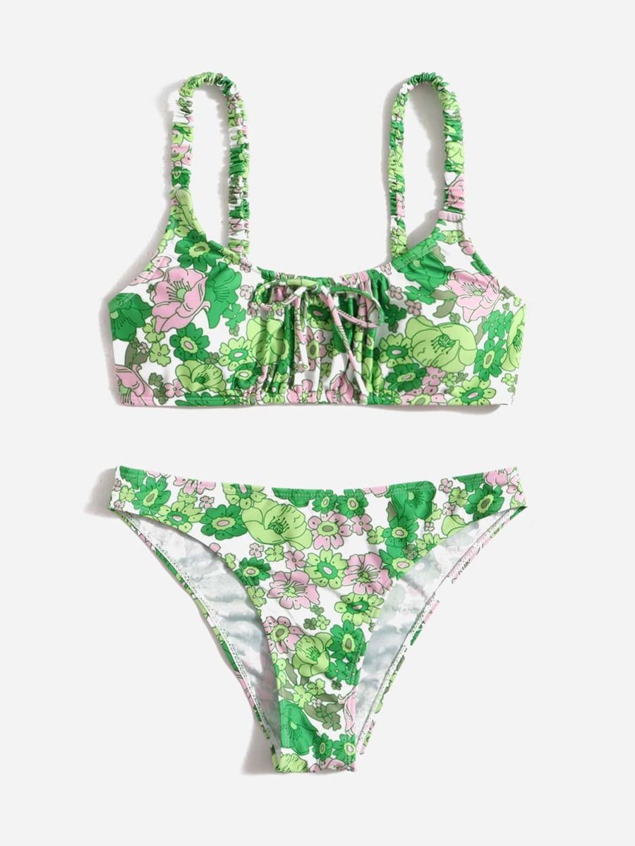 Floral Print Knot Front Bikini Swimsuit | SHEIN