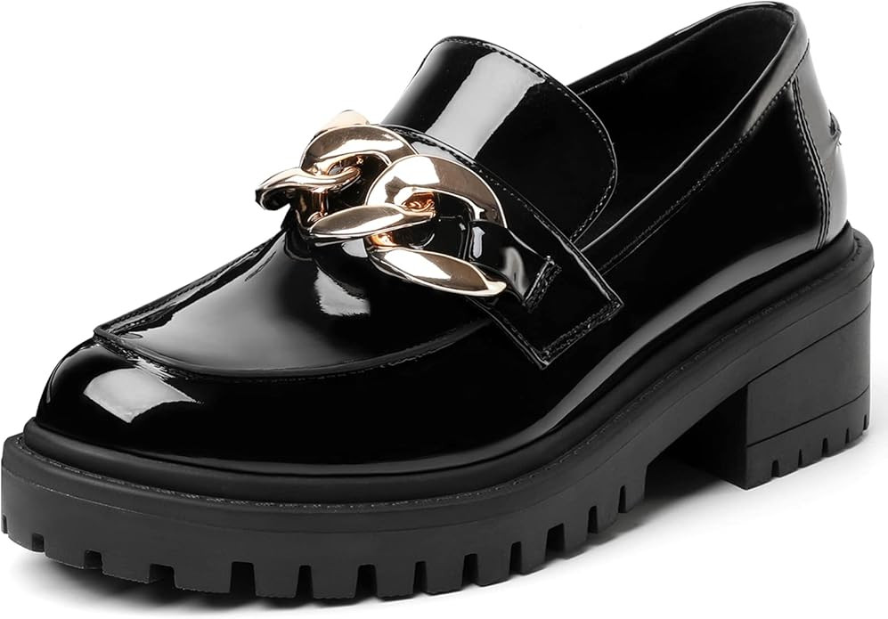 Mostrin Platform Loafers for Women with Chain Slip On Round Toe Chunky Loafer Shoes Penny Casual ... | Amazon (US)