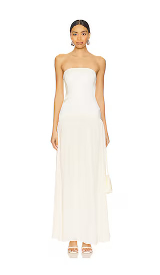 Corset Sheer Midi Dress in Ivory | Revolve Clothing (Global)