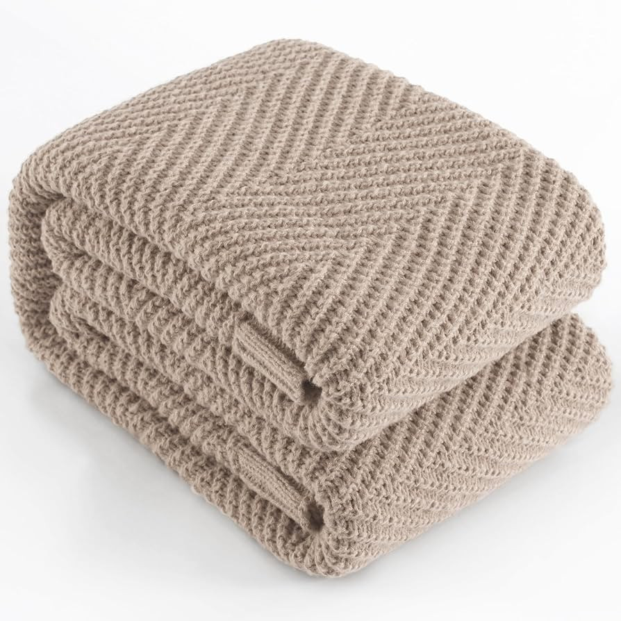 Knitted Throw Blanket 50"X60", Taupe Knit Throws for Bed, Super Soft Boho Chevron Blankets for Co... | Amazon (US)