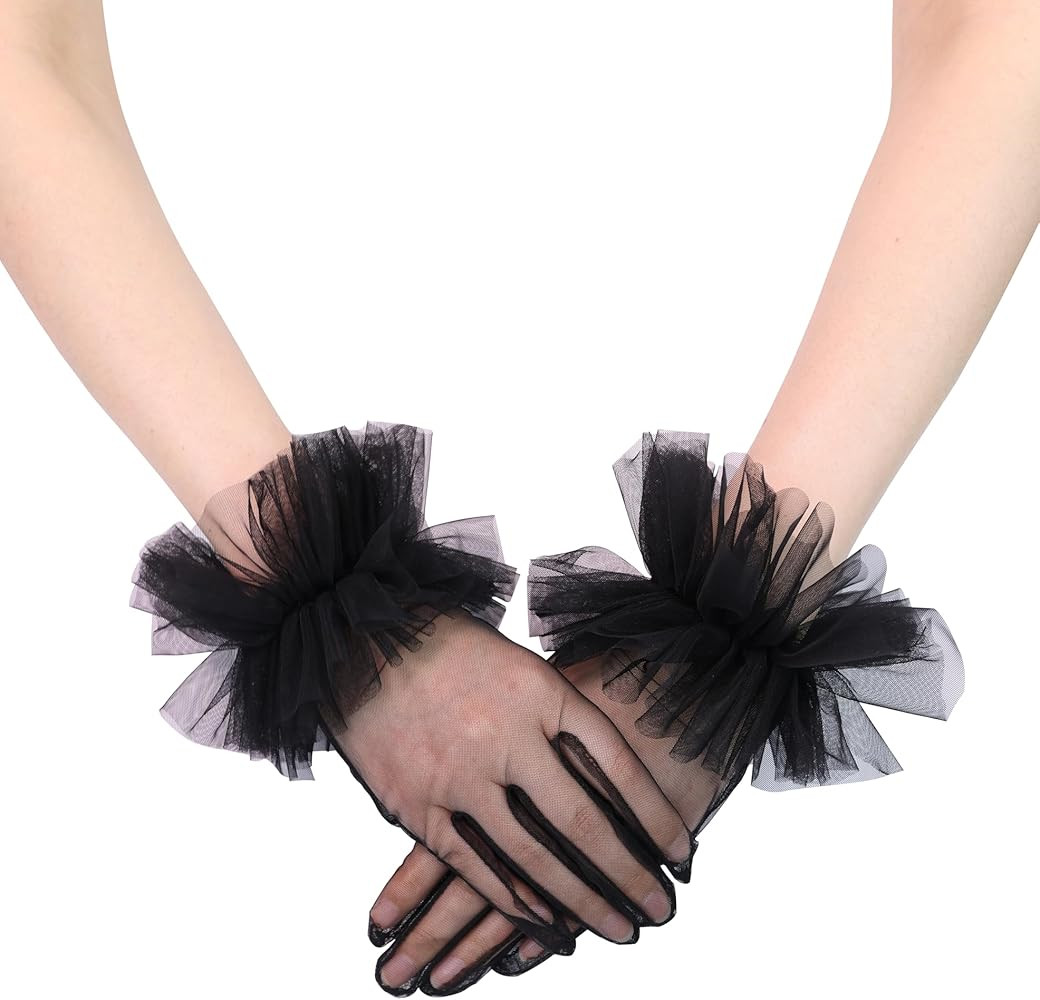 Goiruiya Women's Tea Party Short Gloves Ruffles Tulle Mesh Gloves Christmas Evening Wedding Party... | Amazon (US)