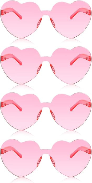 4 Pieces Valentines Heart Shaped Rimless Sunglasses Transparent Frameless Glasses Tinted Eyewear ... | Amazon (US)