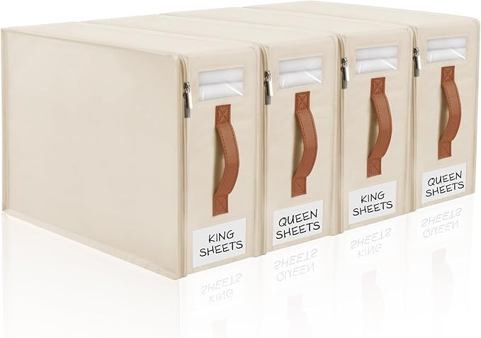 Bed Sheet Organizer 4 Pack - No Insects Entry Sheet Organizers and Storage with Zipper, Label, Ha... | Amazon (US)
