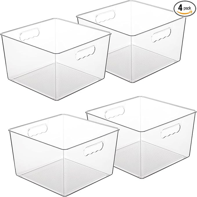 Vtopmart 4 Pack Extra Large Clear Plastic Storage Bins,11x11 Cube Acrylic Organizer Square Contai... | Amazon (US)