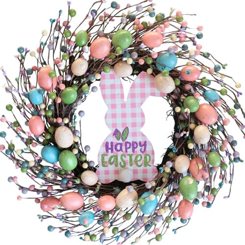 CIR OASES 18 inch Easter Eggs Wreath for Front Door, Wall, Window, Fireplace, Artificial Easter Hanging Wreath with Plastic Foam Eggs, Grapevine, Plastic Berries, Multicolored | Amazon (US)