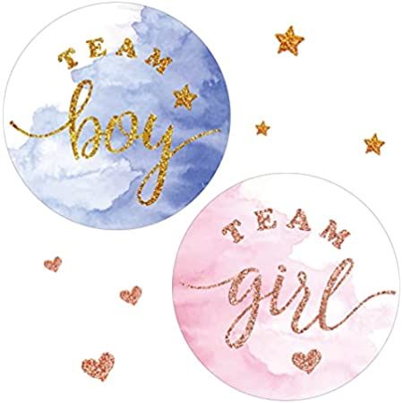 Rose Gold Watercolor Gender Reveal Stickers, 2inch 40 Navy Gold Glitter Team Girl Team Boy Baby Show | Amazon (US)