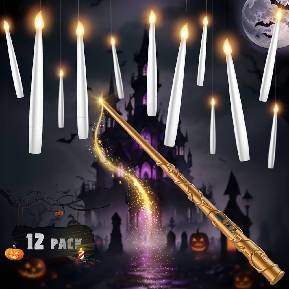 Floating Candles with Wand - 12 Pack Halloween Decorations Magic Flameless Candles Flickering War... | Amazon (US)