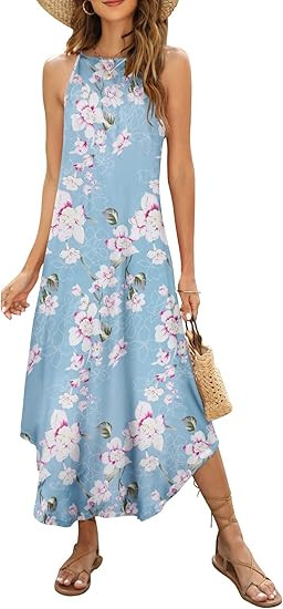 Halife Women's Summer Casual Sleeveless Beach Dress Long Halter Side Slit Maxi Sun Dresses | Amazon (US)