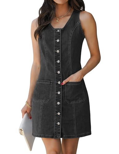 luvamia Button Down Denim Dress for Women Jeans Cute Summer Beach Dress Washed Black Size X-Small Size 0 2 | Amazon (US)