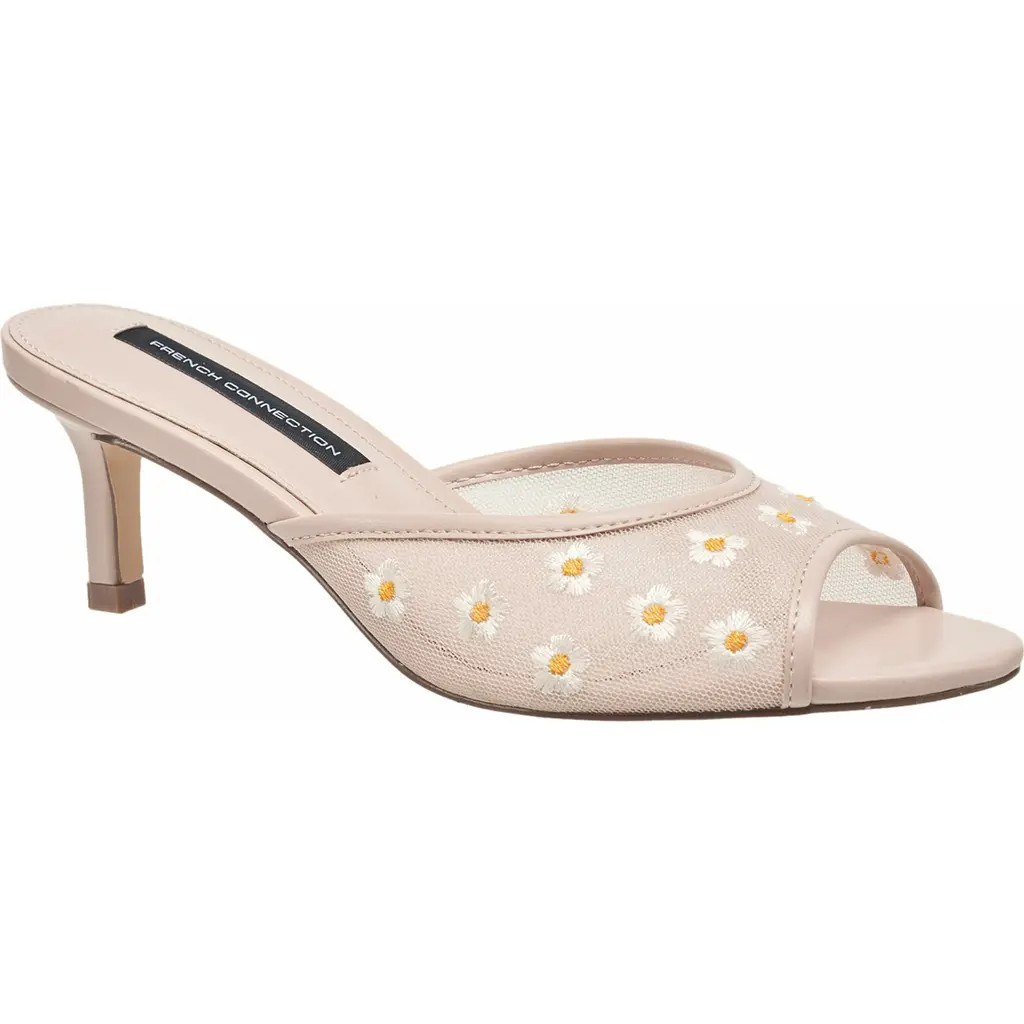 French Connection Nancy Mesh Embroidered Kitten Heel in Nude at Nordstrom, Size 10 | Nordstrom