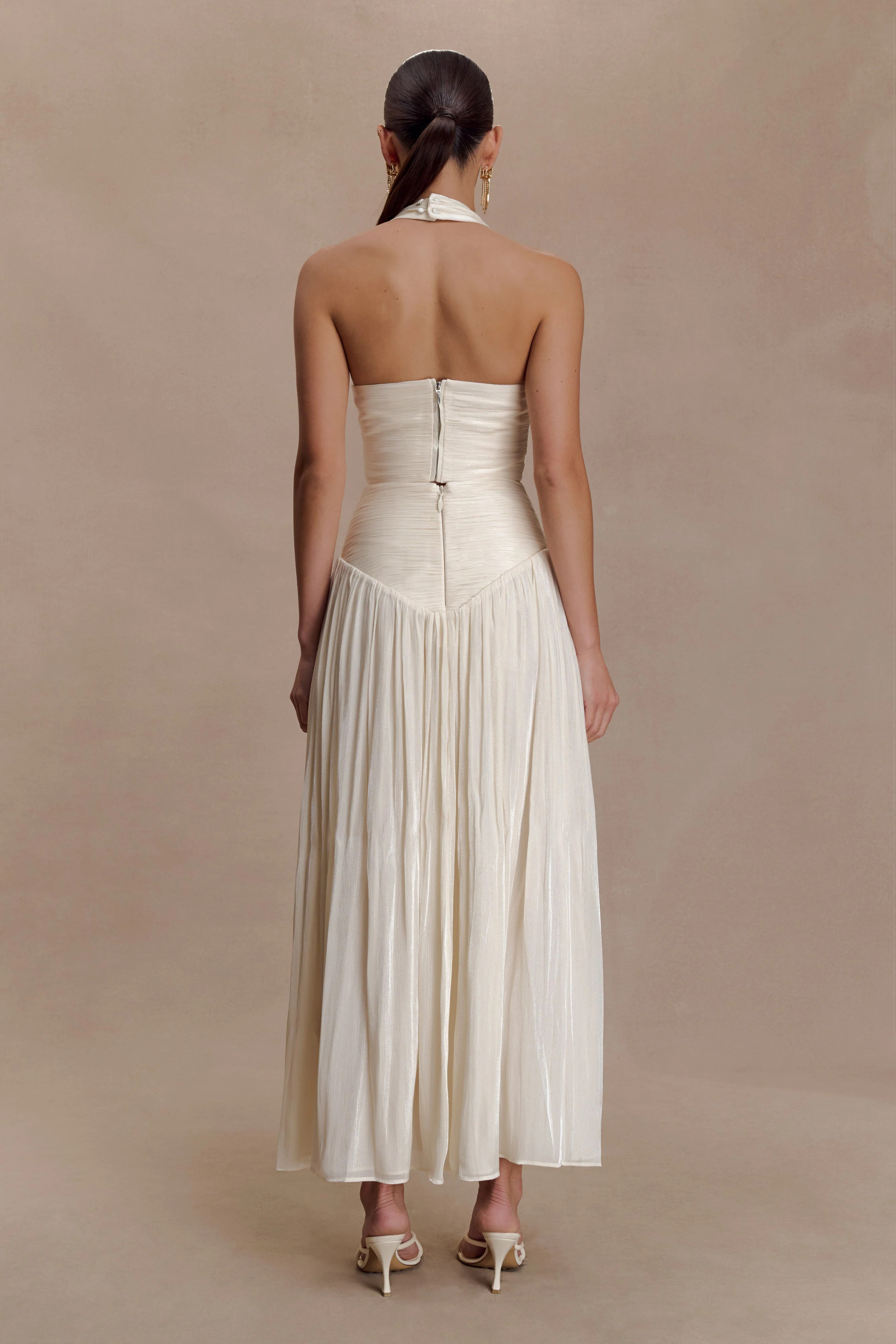 Makena Gathered Midi Skirt - Opal White | MESHKI US