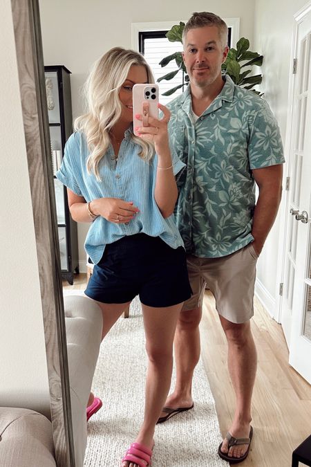 Mine and Paul’s OOTD! Faherty 20% off our outfits using code: LILLIE20 works site-wide! 

Pauls top is a towel terry fabric! Awesome for the pool. He is wearing 7in shorts, large on top. I’m small in all. 

His and hers outfits. Summer fashion. Faherty. Travel outfit. Casual outfit. Sandals  

#LTKSeasonal #LTKstyletip #LTKmens