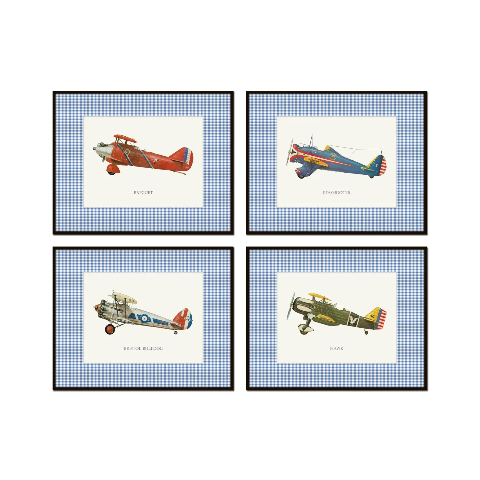 Vintage Airplane Art Prints with Blue Gingham Border, Nursery Art, Boys Room Art, Aircraft Art Pr... | Etsy (Global)