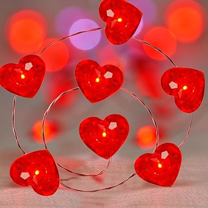 BOHON Valentine Day Decorations 10 ft 40 LEDs Red Heart Shaped Twinkle Fairy String Lights Batter... | Amazon (US)