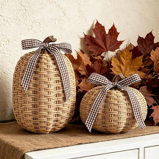 DN DECONATION Fall Pumpkin Decor, Fake Rattan Pumpkin Decorations for Home | Amazon (US)