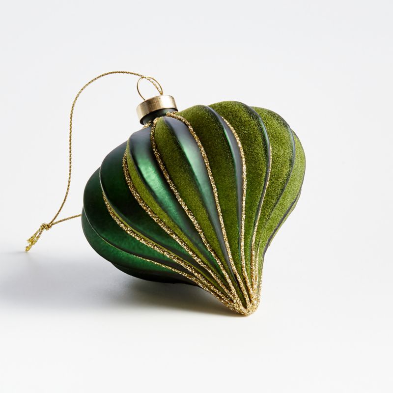 Green and Gold Flocked Onion Ornament | Crate and Barrel | Crate & Barrel