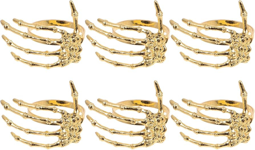 Cabilock 6pcs Halloween Napkin Rings Set Golden Skeleton Hand Napkin Ring Holders Alloy Napkin Bu... | Amazon (US)