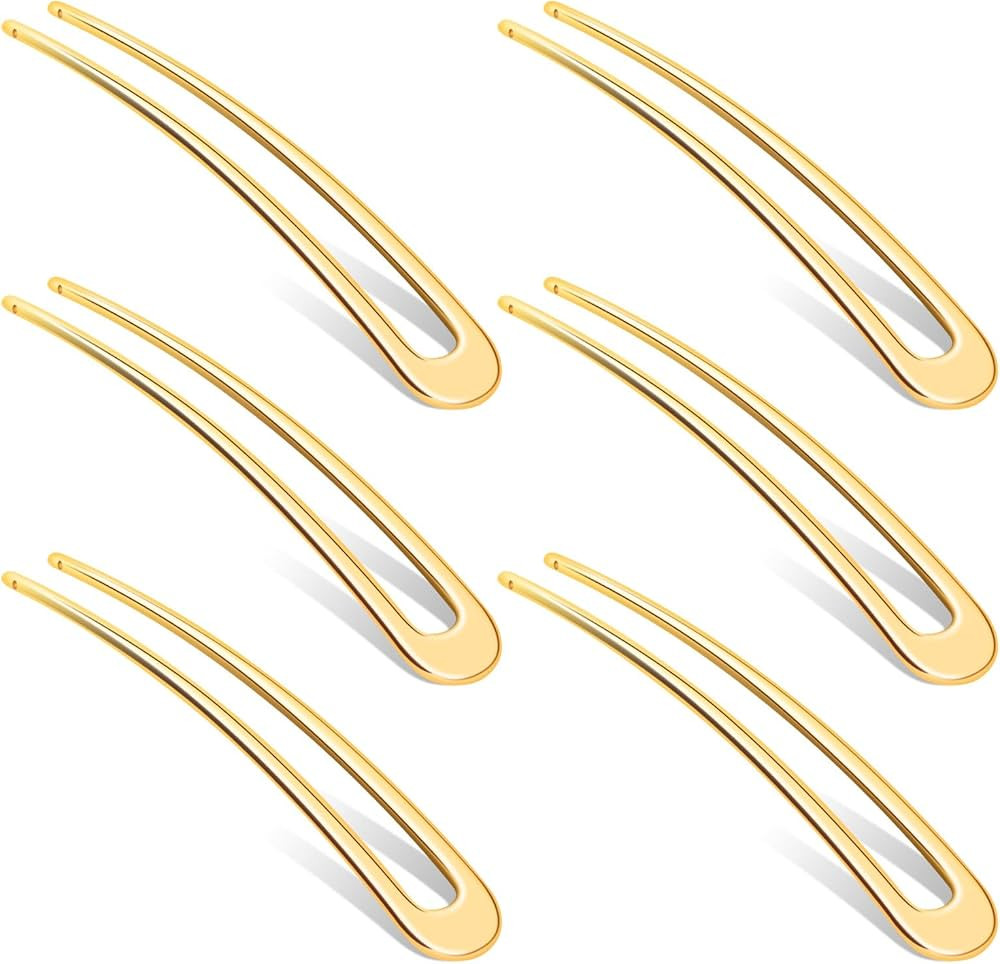 6 Pack U Shaped Hair Pins,Sublaga French Hair Pins Metal French U Pins Vintage Hair Fork Hair Pin... | Amazon (US)