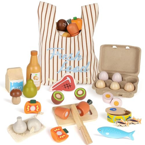 Lehoo Castle Wooden Play Food Sets for Kids Kitchen, Food Toys for Toddlers 3+ Year Old, Pretend Food Play Kitchen Accessories, Cutting Fruits Vegetables Toys, Gift for Boys Girls | Amazon (US)