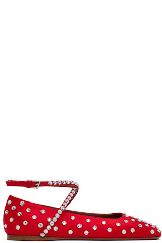 Red Ane Crystal Lace Up Ballerina Flats | SSENSE