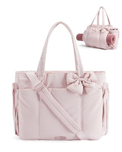 BAGAMSRT Crush Bow Tote Bag for Women, Large Work Tote with 40oz Tumbler, Puffer Travel Tote Bag for Work, Yoga, Gym | Amazon (US)