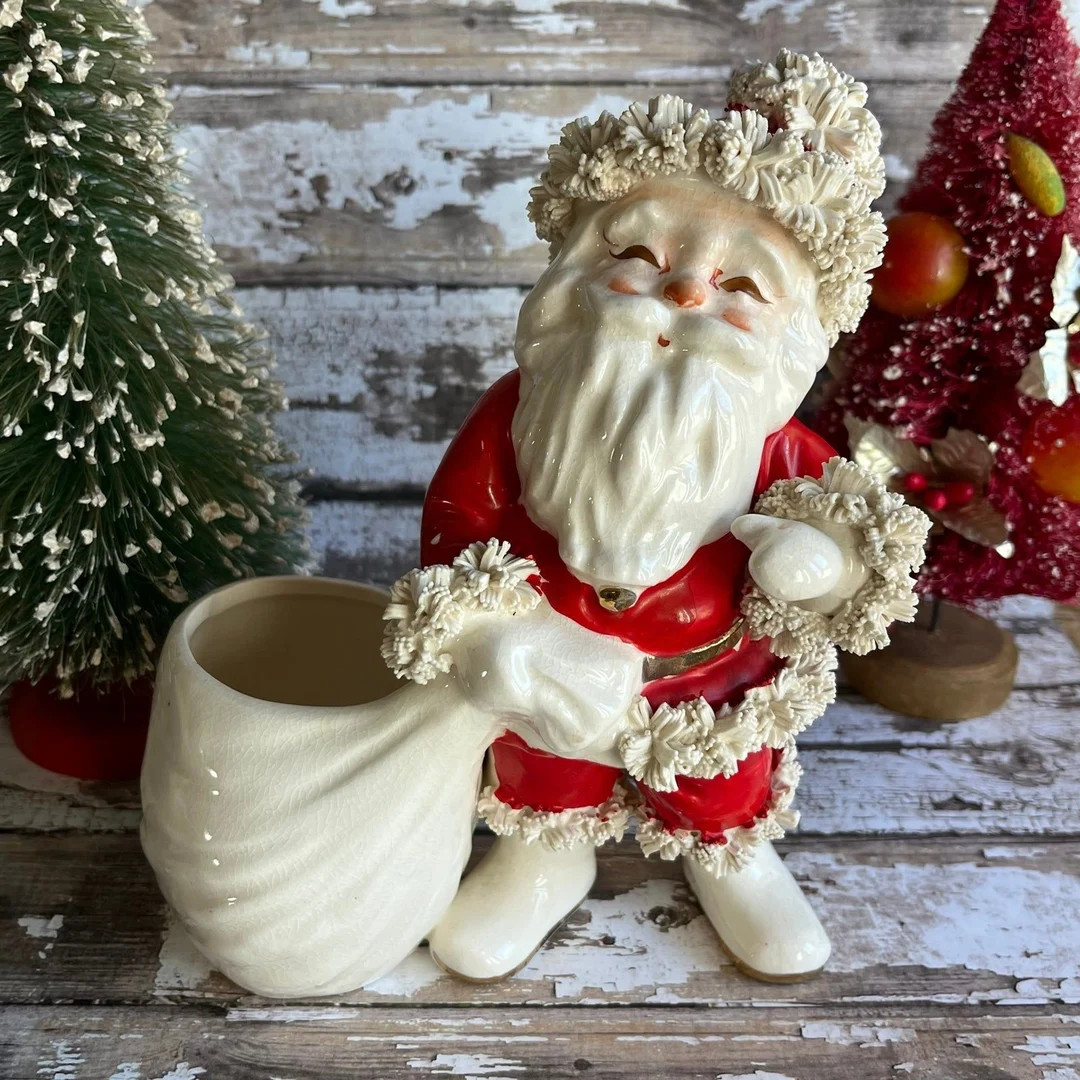Vintage Christmas Spaghetti Santa Planter - Etsy | Etsy (US)