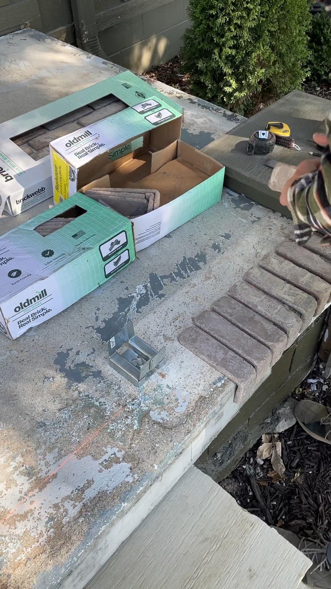 Our thin brick porch floor. We used corner bricks and brick sheets. 

#LTKhome