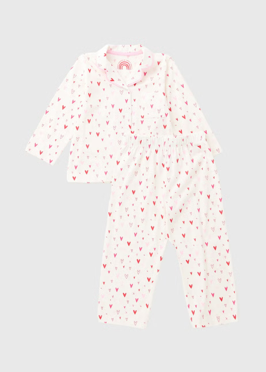 Girls White Heart Button Pyjama Set (7-13yrs) | Matalan (UK)