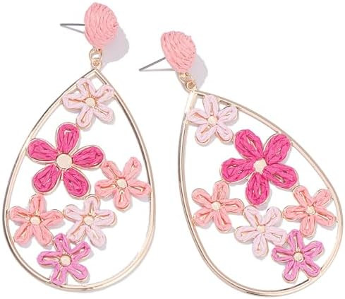Flower Teardrop Earrings Boho Raffia Earrings Cute Floral Dangle Earrings Trendy Statement Jewelr... | Amazon (US)
