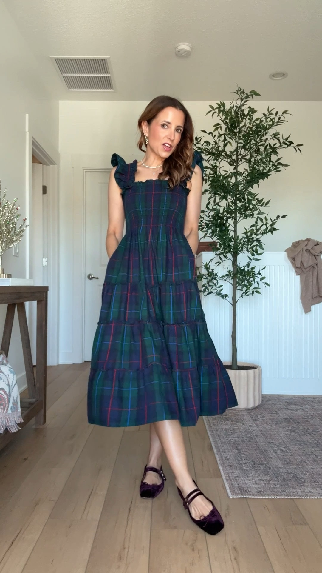 My Christmas dress in XXS. This is an older color but it comes in so many new ones + some on major sale! Plaid midi dress. Velvet bow flats - I went up half a size. Cashmere wrap. Pearl hoops. Winter outfit of the day! I’m in Florida :)

#LTKootd #LTKHoliday #LTKgrwm