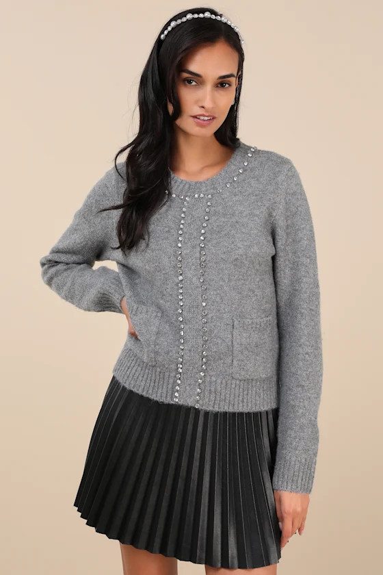 Sparkling Appeal Heather Grey Rhinestone Sweater | Lulus