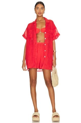 vitamin A Playa Pocket Blouse in Hibiscus EcoLinen from Revolve.com | Revolve Clothing (Global)