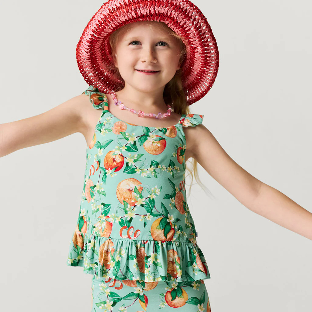 Citrus Green Toddler Girl Ruffled Tank Top | Arancia | Posh Peanut