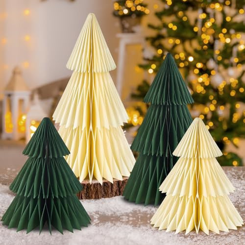 Homarkable 4 Pcs Paper Christmas Tree, Paper Christmas Ornaments, 3D Honeycomb Xmas Paper Trees, Christmas Party Decorations, Christmas Holiday, Christmas Centerpiece | Amazon (US)