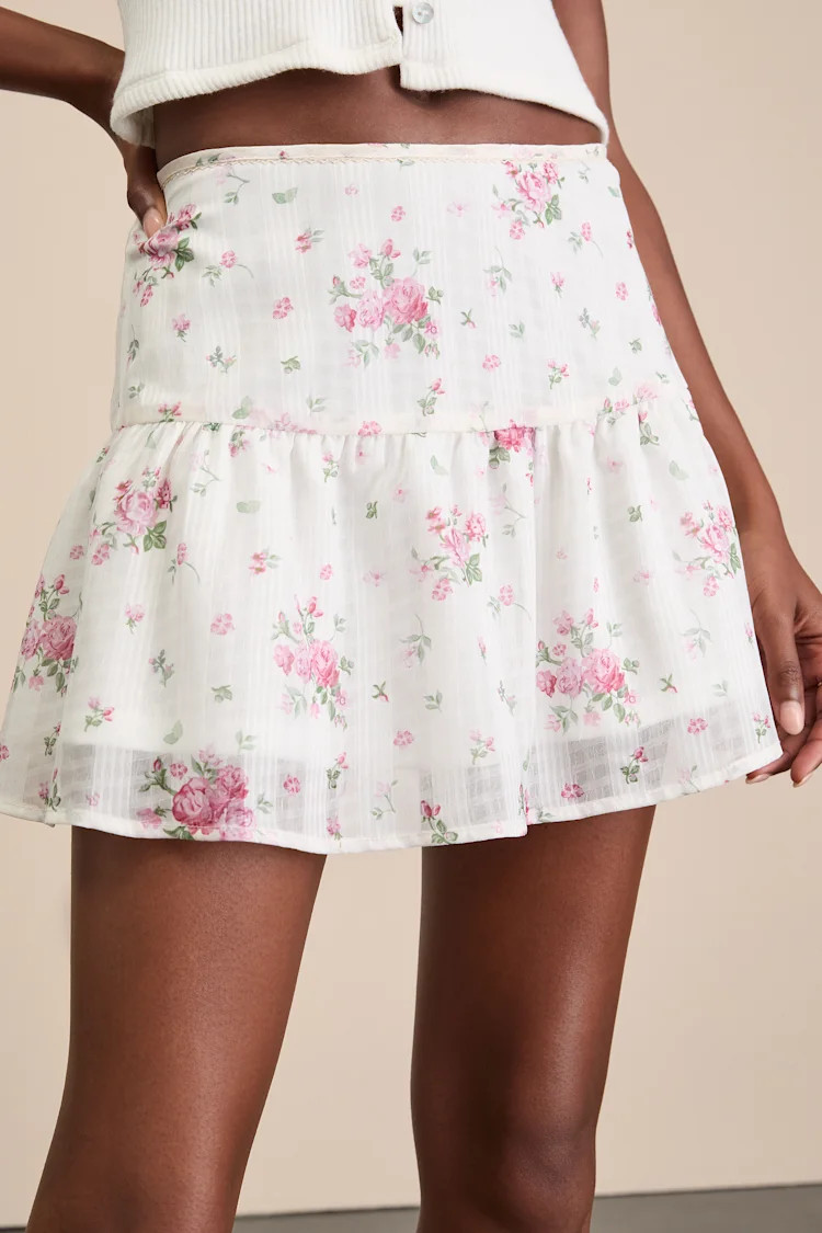 Tullia Ivory Floral Chiffon Mini Skirt | Lulus
