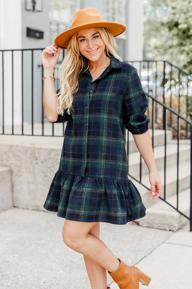 Catching Feelings Green Plaid Ruffle Trim Mini Dress | Pink Lily