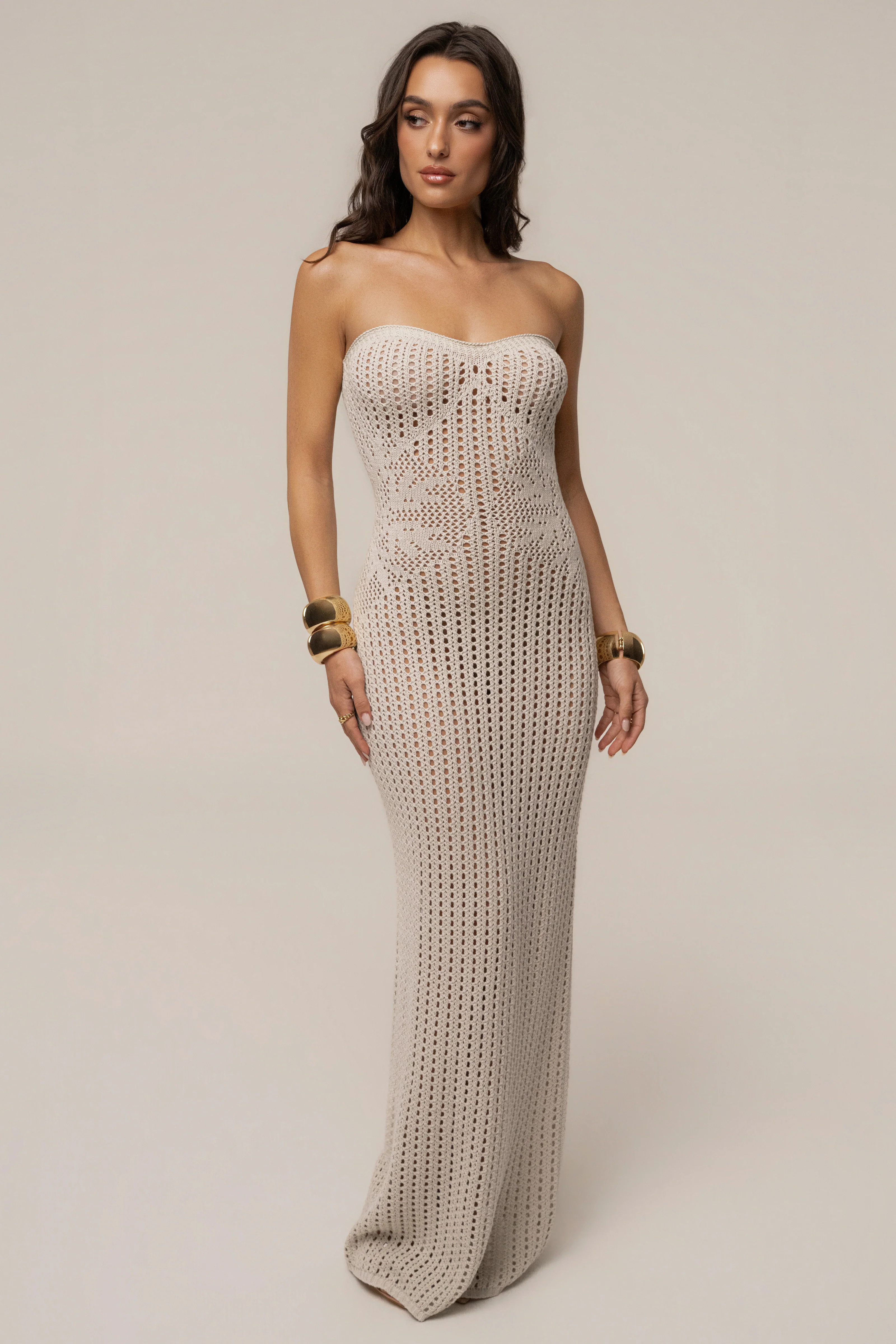 Cream Camila Crochet Maxi Dress | JLUXLABEL US