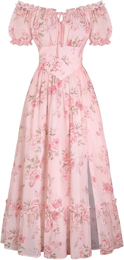 SCARLET DARKNESS Damen Sommer Kleid Boho Seitenschlitz Blumen Freizeitkleider Square Neck Corsage... | Amazon (DE)