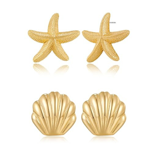 INNERDIVA Gold Starfish Earrings for Women Sea Shell Earrings Boho Earrings Statement Gold Earrings | Amazon (US)