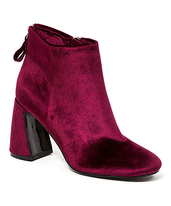 CheckList Women's Casual boots BURGUNDY - Burgundy I'm Marvelous Velvet Bootie - Women | Zulily