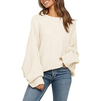 Mafulus Women's Oversized Crewneck Sweater Batwing Puff Long Sleeve Cable Slouchy Pullover Jum... | Amazon (US)