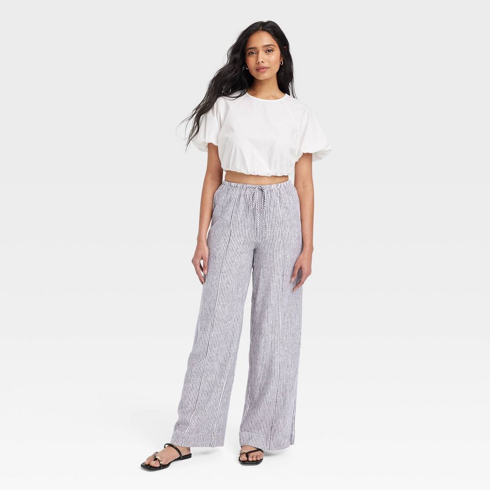 Women's High-Rise Wide Leg Linen Pull-On Pants - A New Day™ | Target