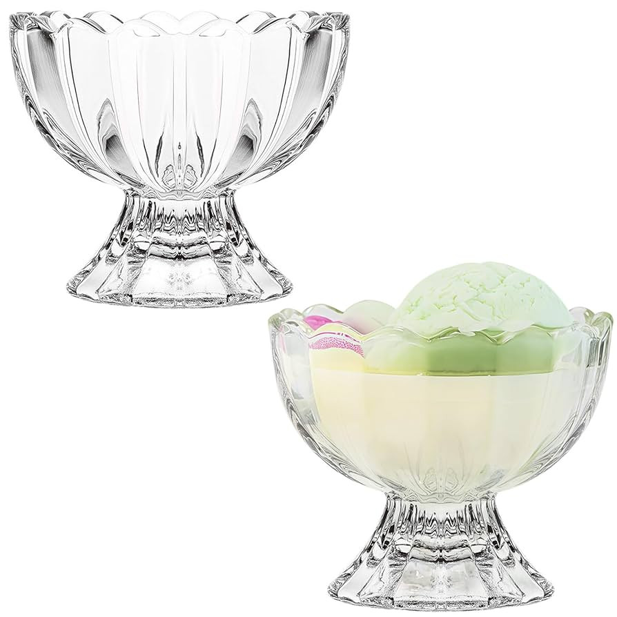 5oz Vintage Glass Dessert Bowls Set of 2, Heavy Base Ice Cream Cups for Sundae, Fruit, Pudding, S... | Amazon (US)