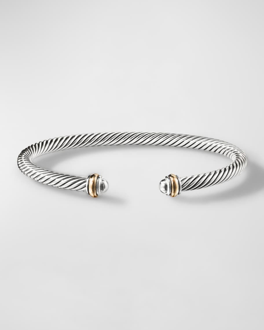 Cable Bracelet in Silver with 18K Gold, 4mm | Neiman Marcus